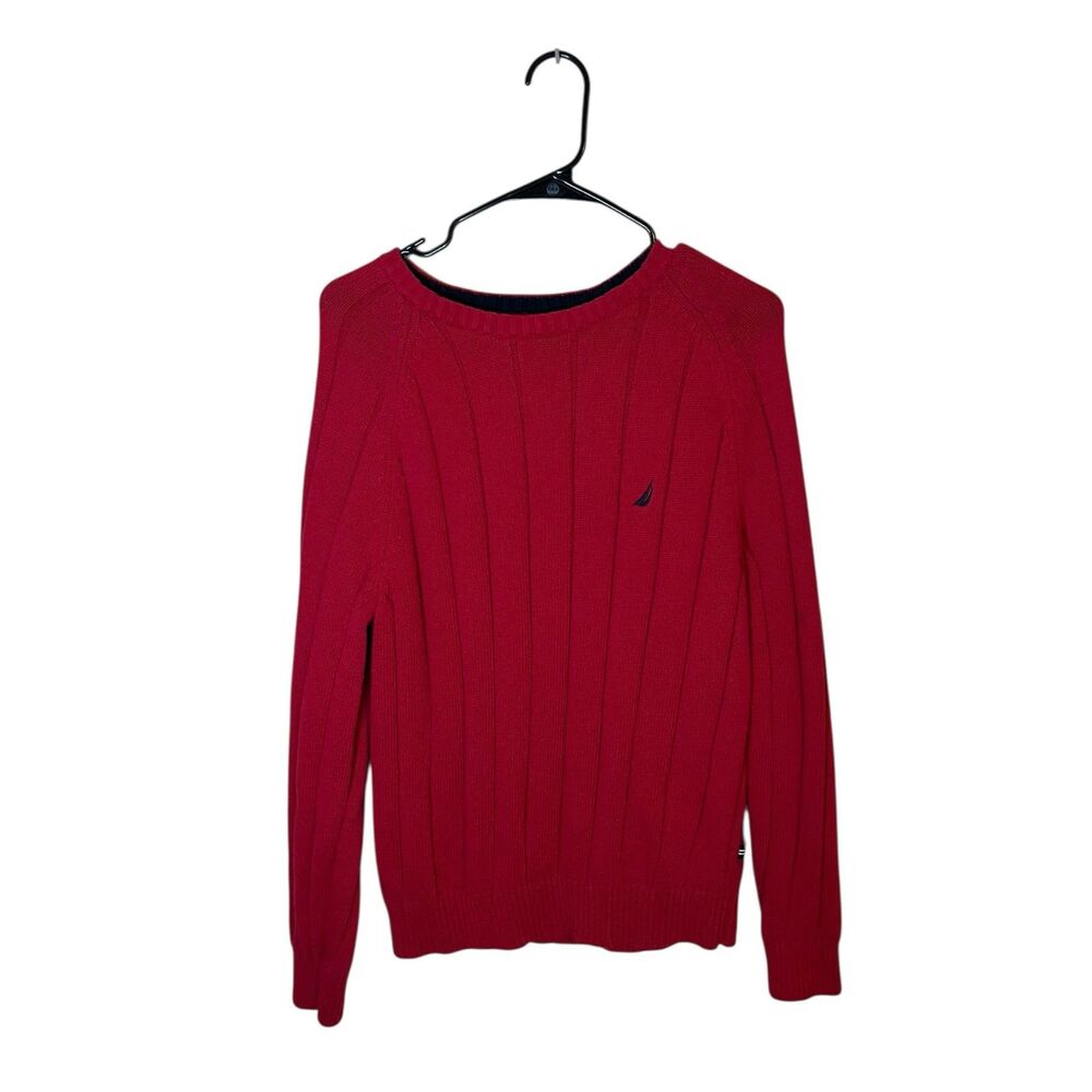 Nautica Women’s Medium Red Ribbed Knit Pullover Sweater